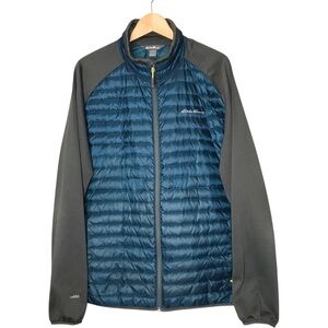 Eddie Bauer EB650 Down Body Jacket Coat Blue Grey Full Zip Men's Large